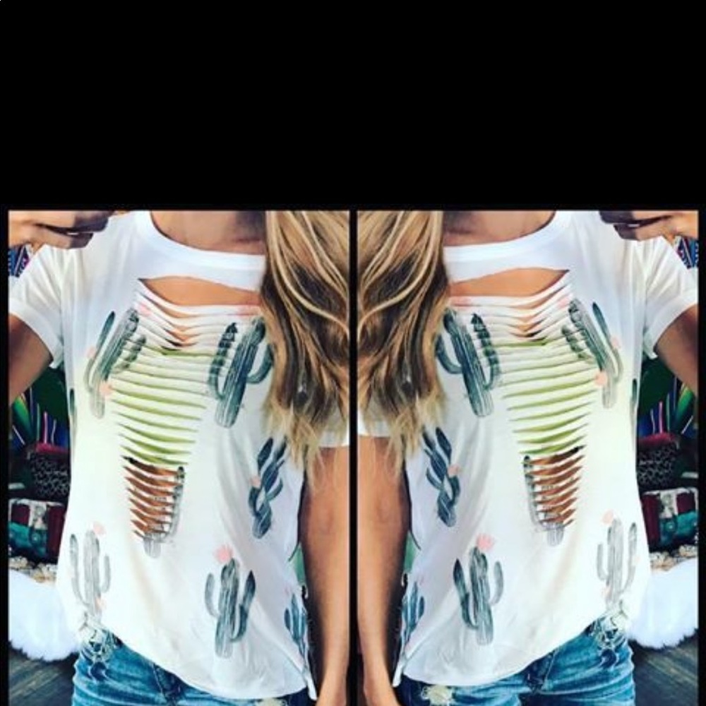 Cactus distressed white shirt